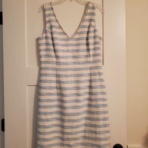 NWT Lilly Pulitzer Laidley Blue Striped Dress with Pearl Bead Neckline Sz 12